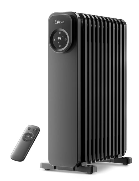 Midea Oil Filled Radiator, 2300W, 11-Fin Portable Electric Heater with Knob Controls, Adjustable Thermostat, 3 Heat Settings, Tip-Over & Overheat Protection, UltraQuiet Operation for Office & Home Use