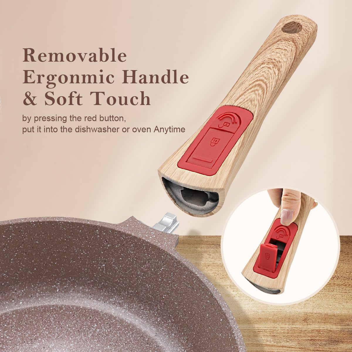 AIKENBBKK Nonstick Ceramic Deep Frying Pan Set, 26 cm+ 28 cm Healthy Frying Pan Skillet Set with Detachable Handle, Oven& Dishwasher Safe, PFAS PFOA &