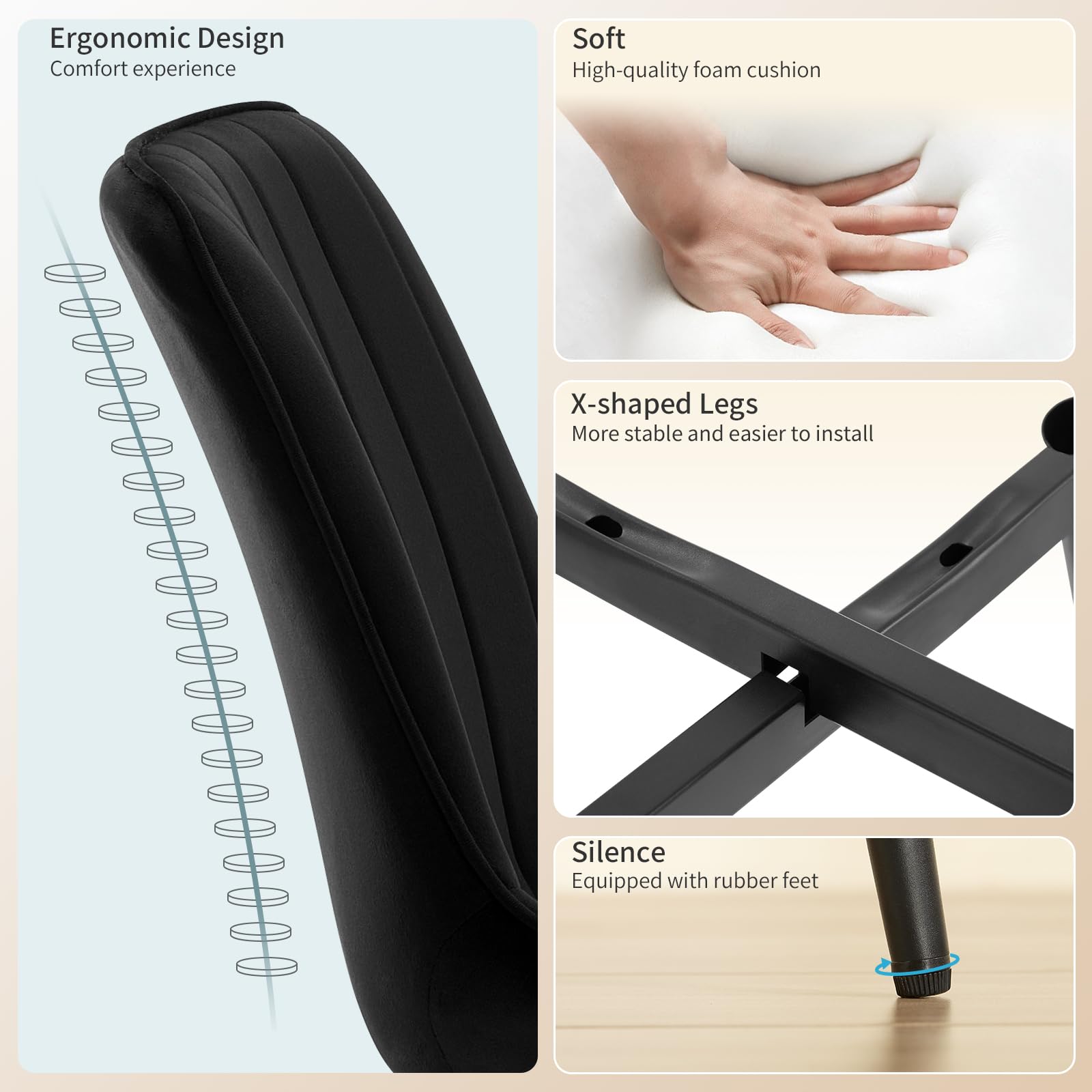 LONGTOO Set of 6 Dining Chairs with Velvet Upholstered Seat & Backrest,Stable Metal Legs,Modern Stripe Design,Champagne