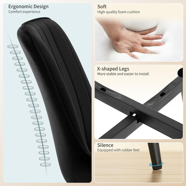 LONGTOO Set of 6 Dining Chairs with Velvet Upholstered Seat & Backrest,Stable Metal Legs,Modern Stripe Design,Champagne