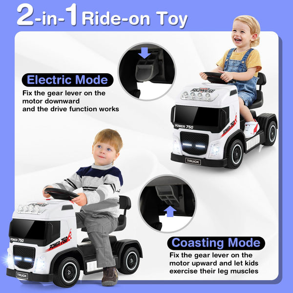 GYMAX Kids Ride on Car, 6V Battery Powered Toy Car with Height Adjustable Seat, Music, Lights, Horn Sound, Forward & Backward, Children Electric Truck for Boys Girls (White)