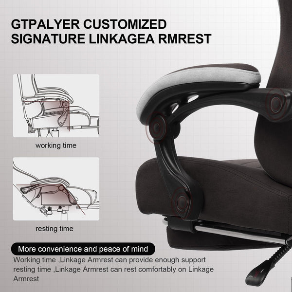 GTPLAYER Fabric Gaming Chair with Footrest, Ergonomic Computer Desk Chair with Pocket Spring Cushion Home Office High Back Support Lumbar Support Heavy Duty Wide