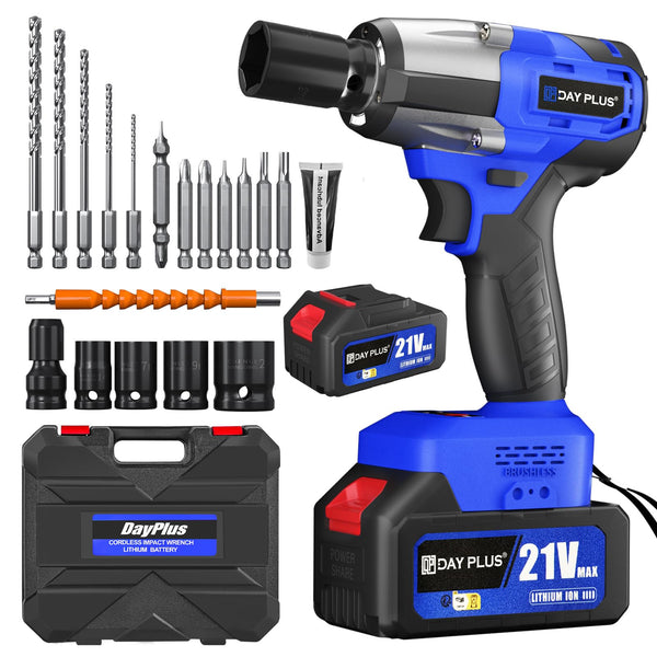 Cordless Impact Wrench,1/2" Brushless Power Impact Gun,2500RPM Electric Wrench, Max Torque 550N.m with 4 Sockets, 12PCS Screwdriver Bits, 4.0Ah Battery & Carry Box for Car Home