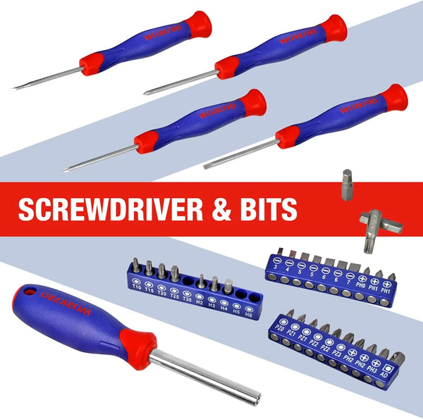 WORKPRO 160-Piece Home Repair Tool Kit with Durable Storage Case, Household DIY Tool Set Including Pliers, Sockets, Screwdrivers, Hex Keys, Wrenches, Ideal for DIY, Workshop, Garage