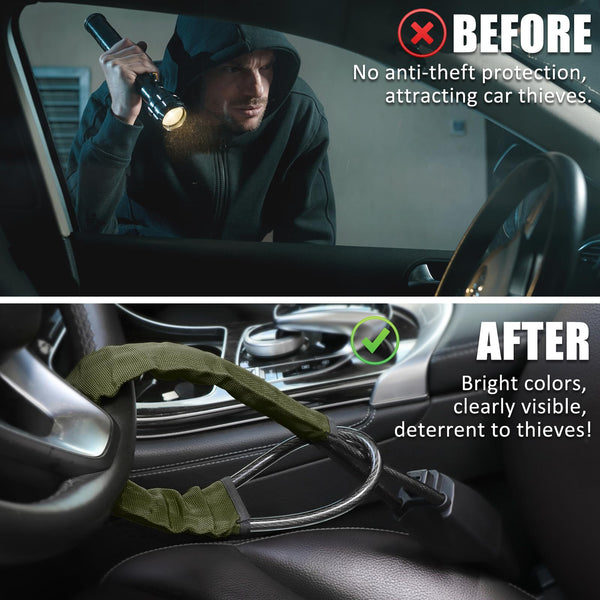 Tevlaphee Steering Wheel Lock, Steering Lock, Car Steering Wheel Locks, Steering Wheel to Seat Belt Lock, High Visibility Car Lock Anti-Theft Device, Heavy Duty, Universal Fit, 3Keys (Green)