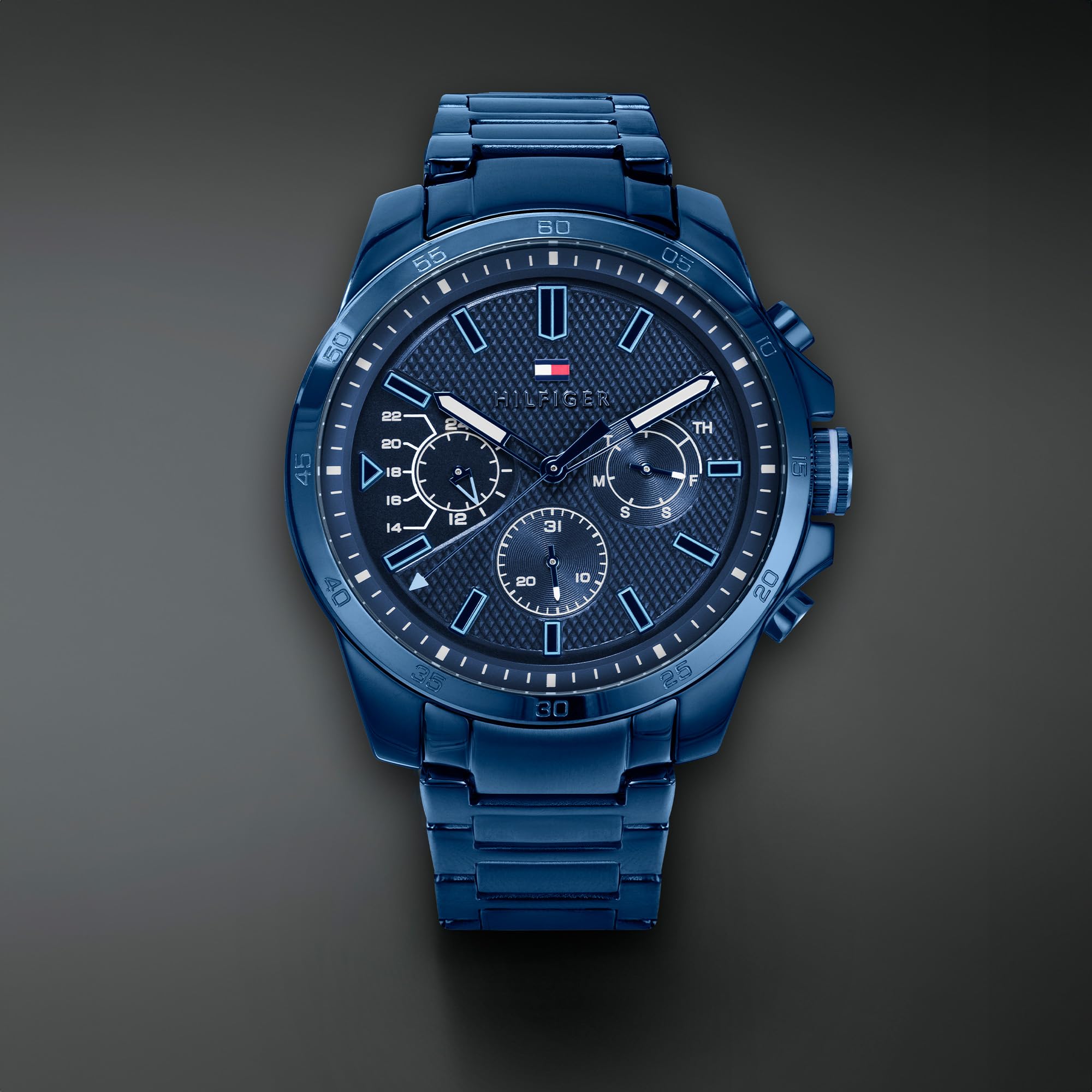 Tommy Hilfiger Analogue Multifunction Quartz Watch for Men with Silicone, Stainless Steel or Leather Bracelet, Day & Date Sub-Dials, 5ATM Water Resistant