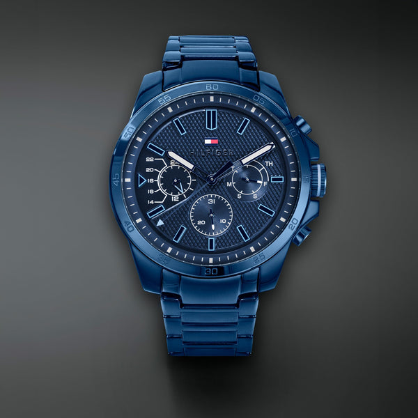 Tommy Hilfiger Analogue Multifunction Quartz Watch for Men with Silicone, Stainless Steel or Leather Bracelet, Day & Date Sub-Dials, 5ATM Water Resistant