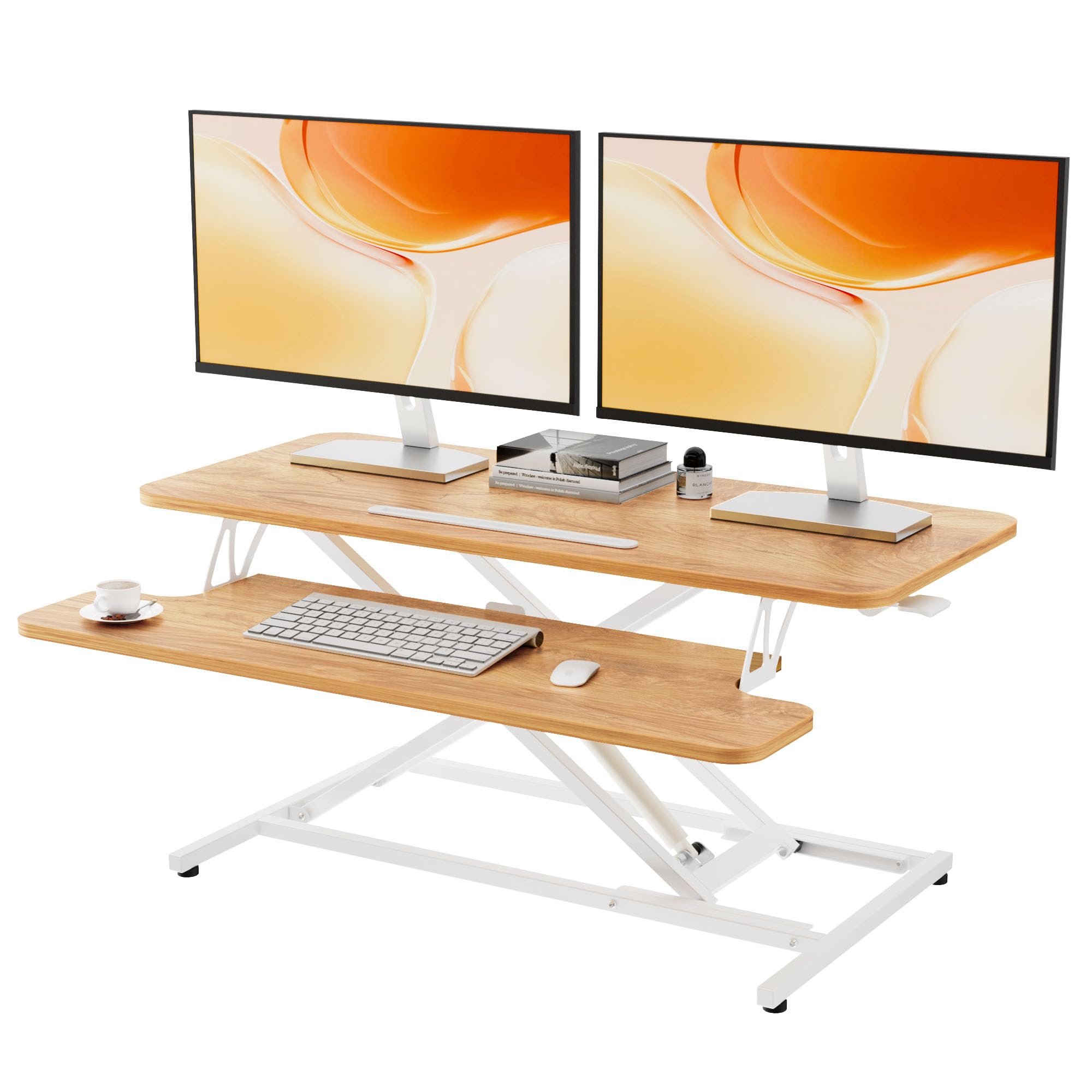 ERGOMAKER Standing Desk Converter, 36"/91cm Wide Height Adjustable Quick Sit to Stand Up Desk Riser for Dual Monitor