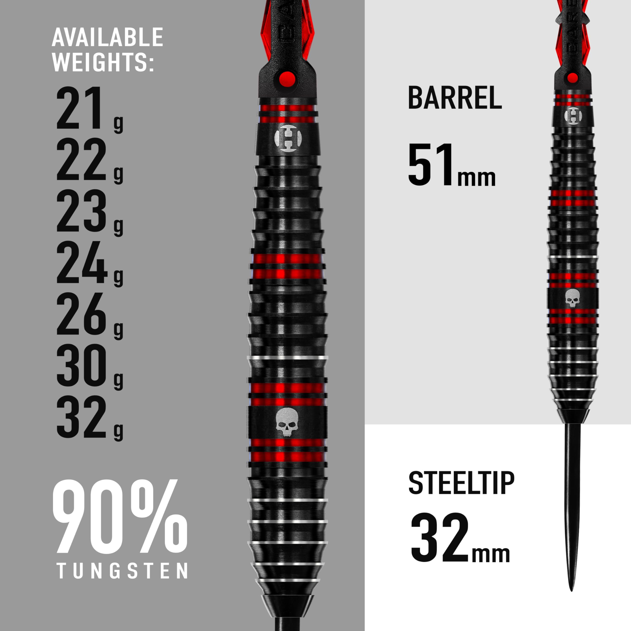 Harrows Ryan Searle Heavy Metal Serie 2-Spieler-Darts-Set I Professionelle Darts 90% Wolframstahlspitze 22 g bis 26 g, 30 g und 32 g Pro Darts I