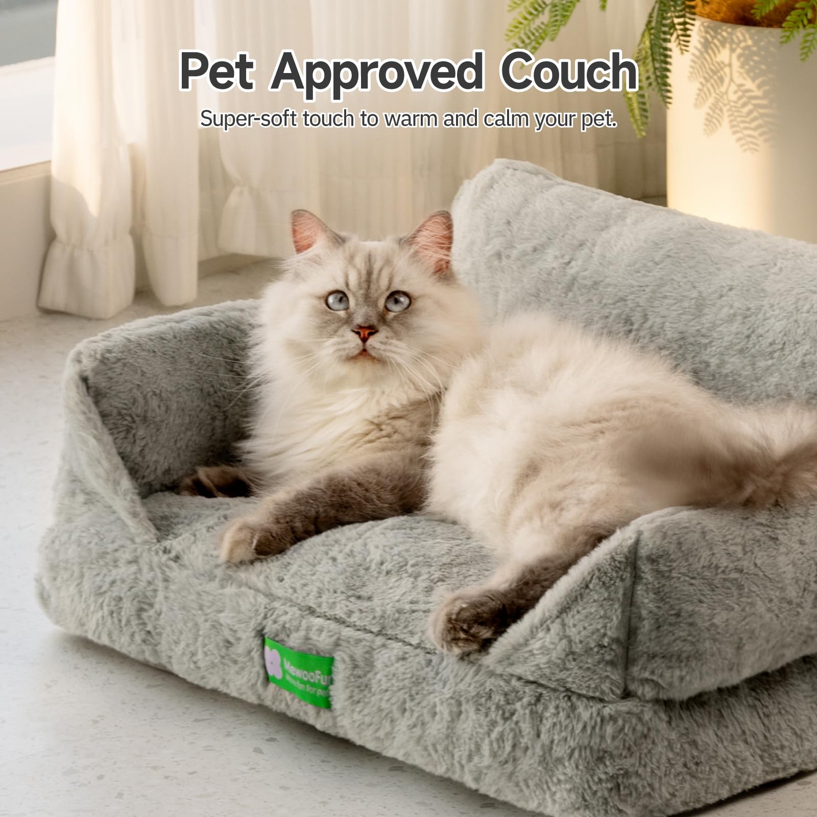 MEWOOFUN Cat Sofa Cat Bed for Indoor Cats, Kitten Bed Pet Sofa with Removable Washable Cover and Non-Slip Bottom for Small Dogs, 55x40cm Grey