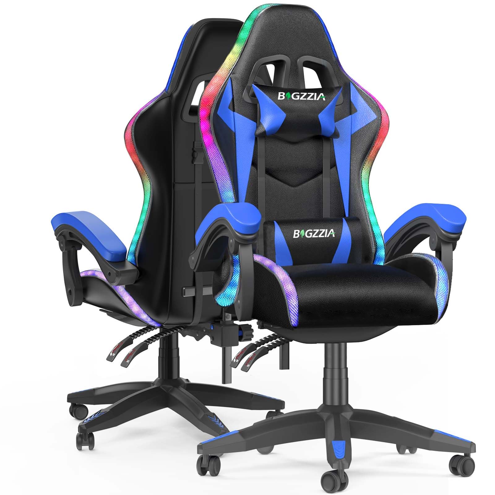 Racingreat Gaming Chair with Led Lights, Video Game Chair, Ergonomic RGB Gaming Chair for Adults, Height Adjustable Reclining Computer Chair with Headrest and Lumbar Support (With RGB, Black)