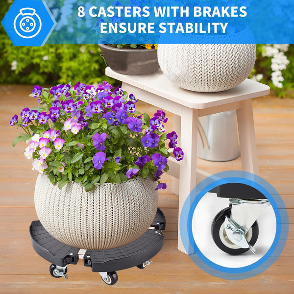 2 Pack Plant Caddy with Wheels Heavy Duty, Plant Trolley with 8 Lockable Casters, Plant Stand with Wheels Heavy Duty Adjustable 15"-21", 330lbs