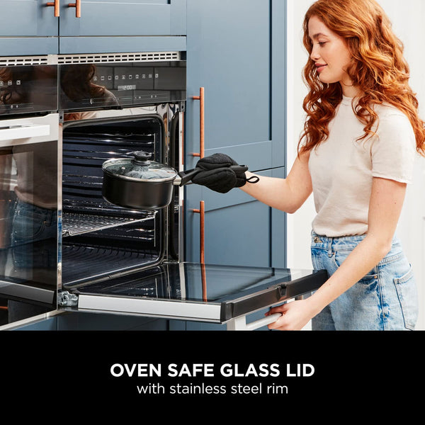 Ninja ZEROSTICK Classic 5-Piece Pan Set [CW55000UK] Aluminium Cookware, Induction Compatible, Dishwasher Safe, Oven Safe to 180°C, Glass Lids, Black