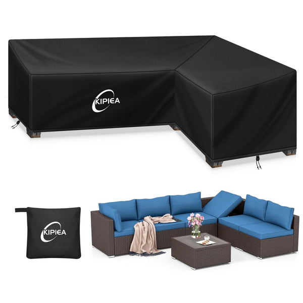 Kipiea L Shaped Garden Furniture Covers Waterproof, 420D Heavy Duty Oxford Fabric Outdoor Rattan Corner Sofa Covers with Windproof, Garden Sofa Cover,