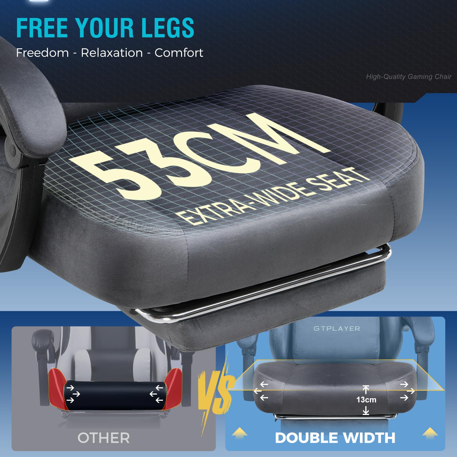 GTPLAYER Fabric Gaming Chair, Ergonomic Computer Chair with Footrest and Lumbar Support Height Adjustable Home Office with 360°-Swivel Seat and Headrest