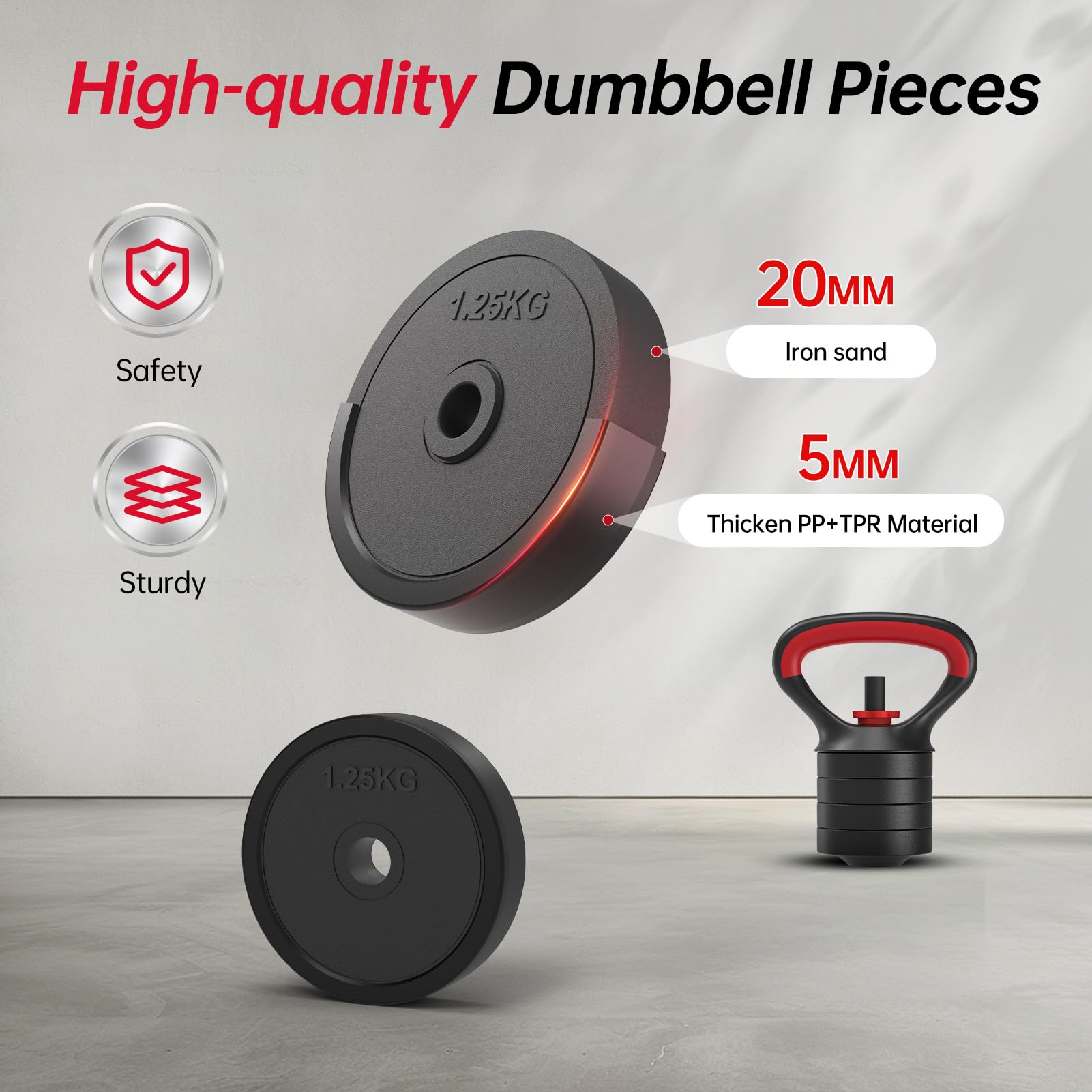 JOROTO 4 in 1 Dumbbells Sets, Adjustable Kettlebell Weights Dumbells Set Barbell with Connector 1.25/2.5/5/10KG Dumb Bells Set for Men Women Push up