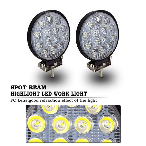 RIGIDON 2 Pcs Round Led Work Light, 4 inch 42W Flood Beam, 12V 24V Driving Lights Lamp for Car Off Road Boat Truck 4x4 SUV ATV Tractors Excavator, 6000K White, Fog Lamp