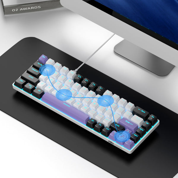 MageGee Portable 60% Gaming Mechanical Keyboard, Minimalist MK-Box Ice Blue Backlit Compact 68 Keys Wired Office Keyboard with Red Switch for Windows Laptop PC Mac Convenient(Gray & White)