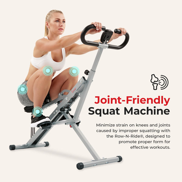 Sunny Health & Fitness Squat Assist Upright Row-N-Ride Rowing Machine, Horse Riding Machine Full Body Exercise Indoor Trainer Equipment for Home Gym