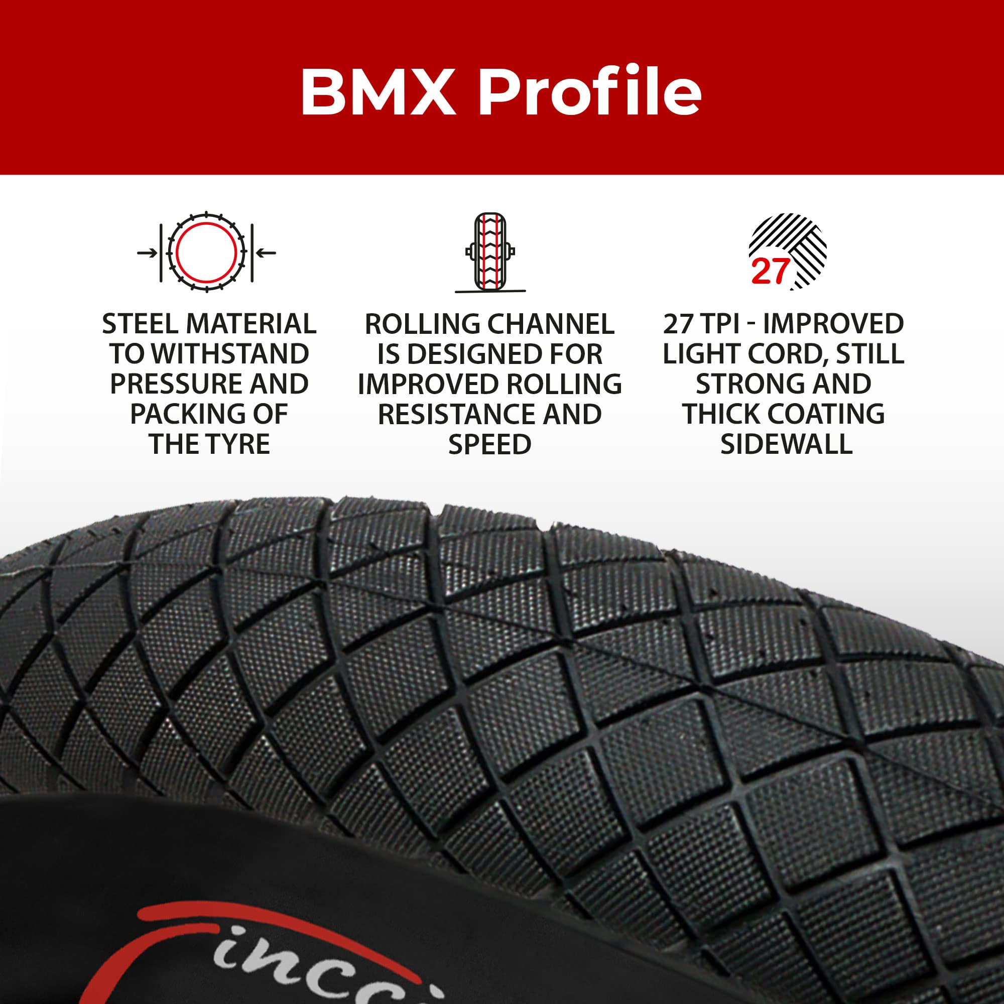 Fincci BMX Bike Tyres 20 x 1.95 Inch - Set Bicycle Tires 53-406 with 2x 20-Inch Schrader Inner Tubes - Pack of 2 Accessories for BMX and MTB bikes for