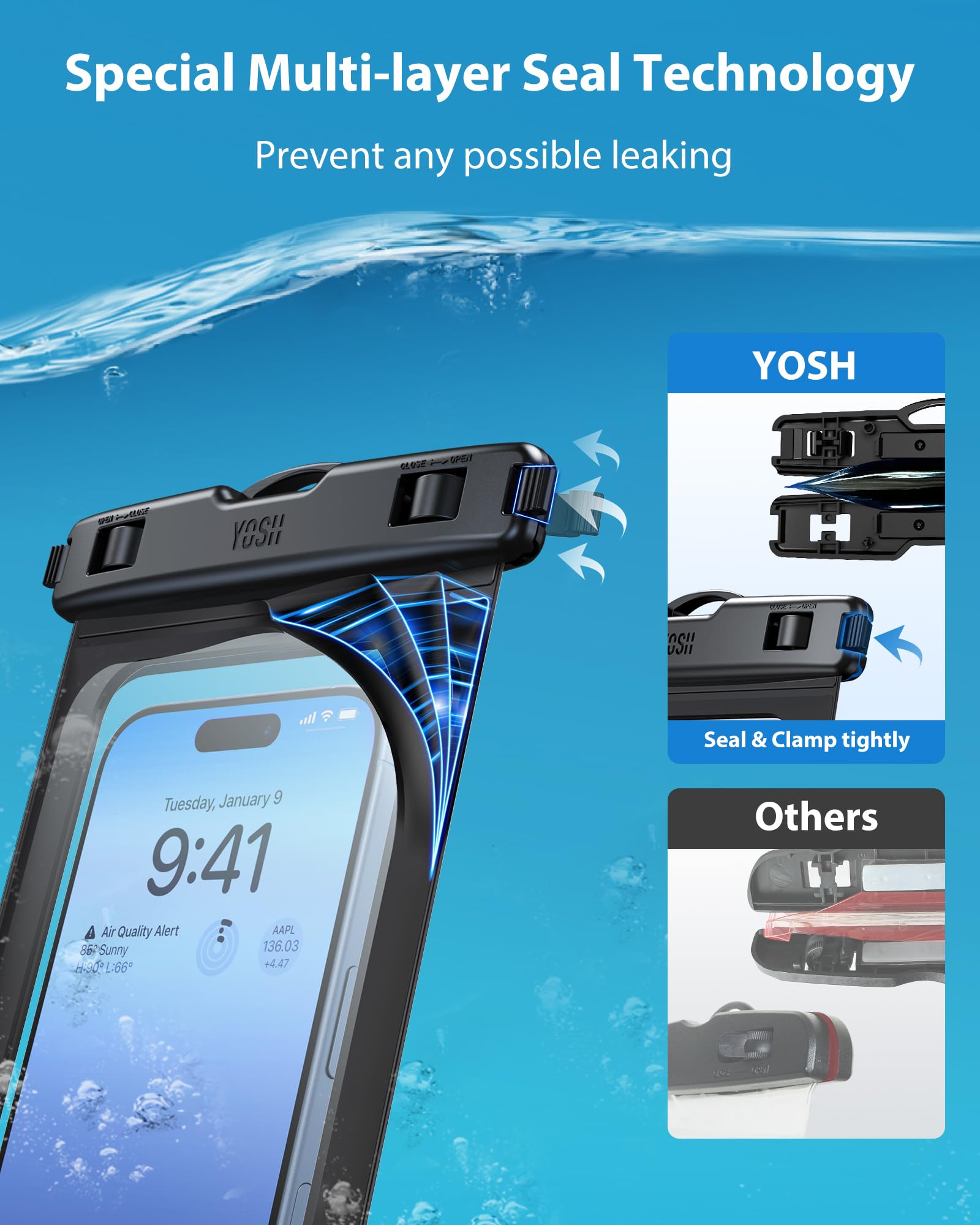 YOSH Waterproof Phone Pouch 2 Pack, 7 inch IPX8 Waterproof Phone Case for Swimming Travel Beach Trip Snorkelling Kayaking, Underwater iPhone Case for iPhone 16 15 14 Pro Max, Samsung S25 S24 Ultra
