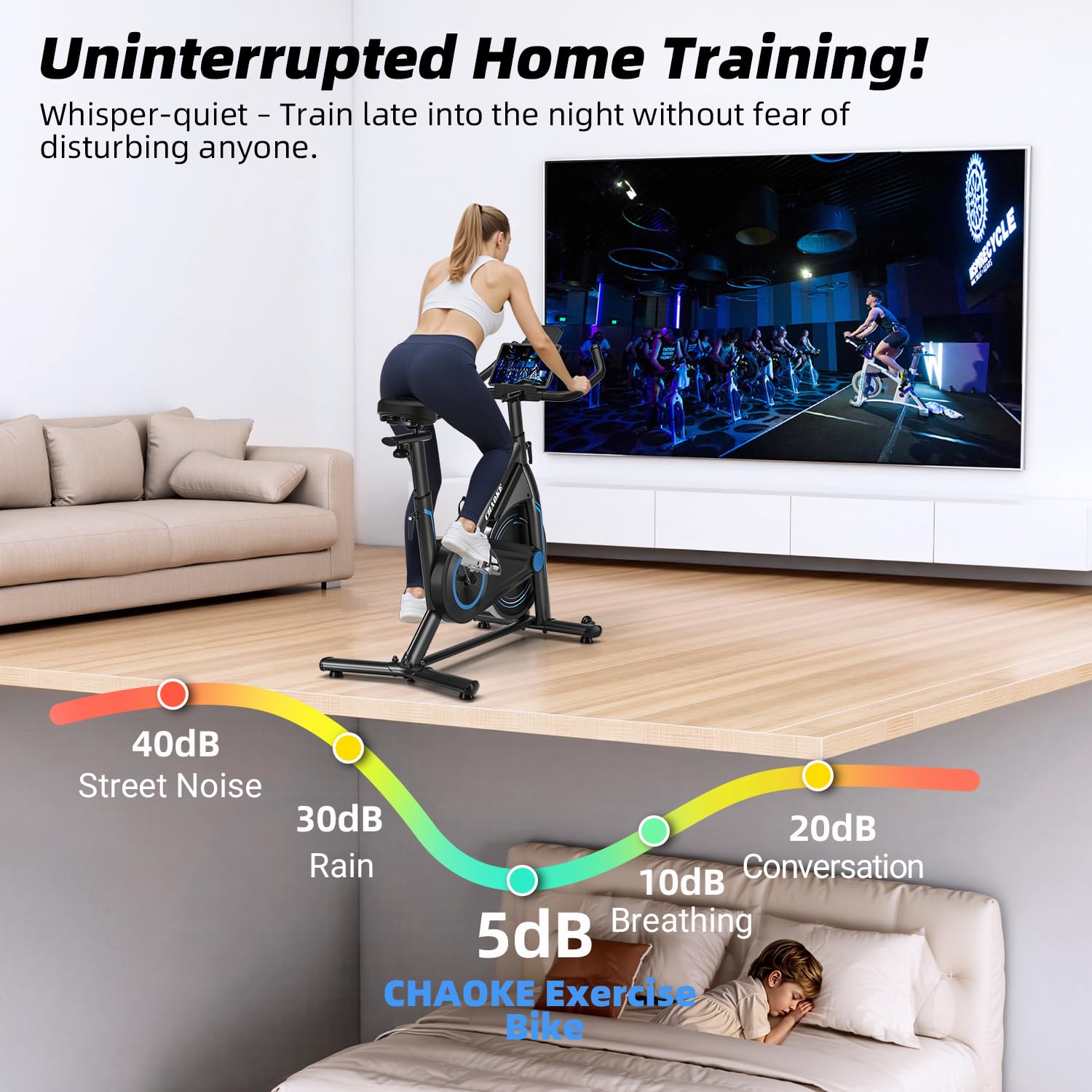Exercise Bike, CHAOKE Stationary Bike for Home Fitness, Ultra-Quiet Magnetic Resistance Indoor Cycling Bike, Large Tablet Holder, Comfortable Seat, LCD Display, Strength Training