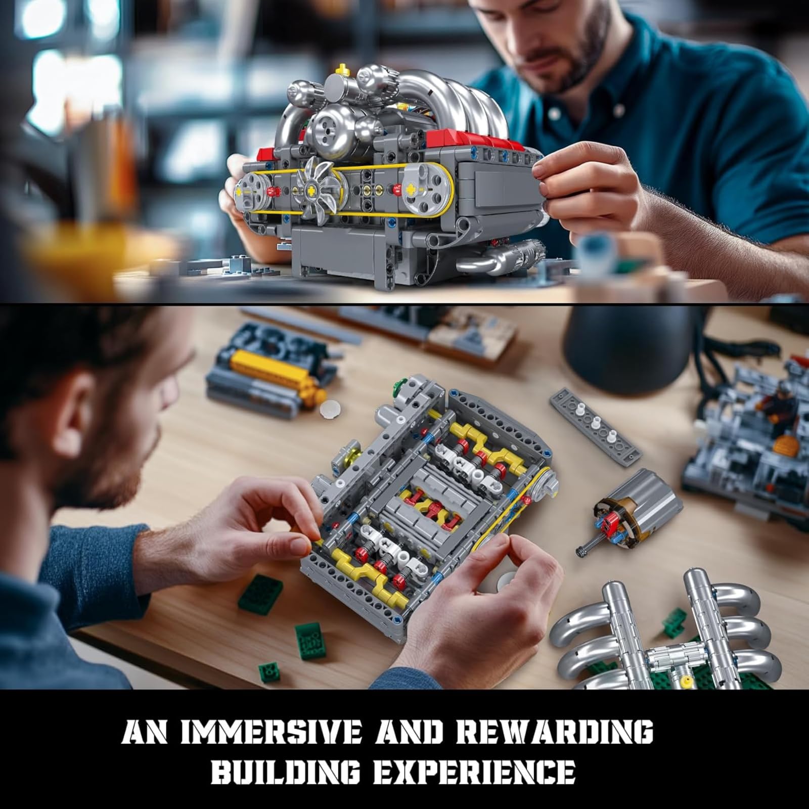 Mould King 10193 Engine Building Blocks Toy Kit, Boxer Engine Clamping Blocks Construction Kit Model, Toy Gift Collectibles for Adults Boys Girls(609 Pieces)