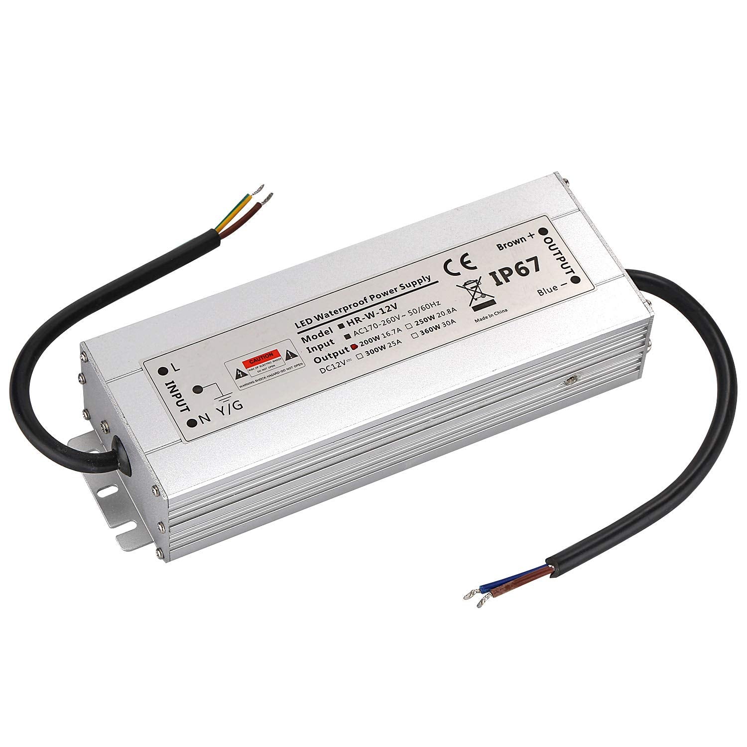 IP67 Waterproof Power Supply 12V, Low Voltage LED Driver 200W 16.7A