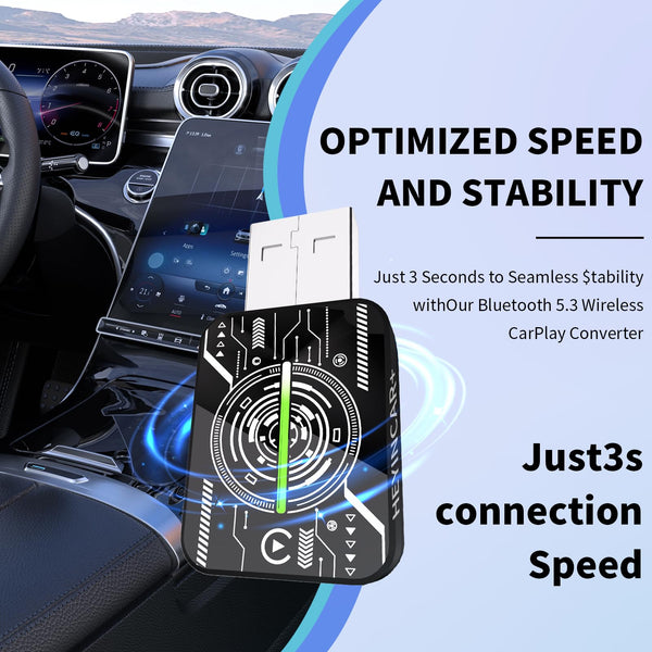 HEYINCAR+ 2025 Wireless CarPlay Adapter UK, Effortlessly Convert Wired to Wireless CarPlay, Compatible with iPhone iOS 10+ & Android Auto, Mini & Stable Car Play Wireless