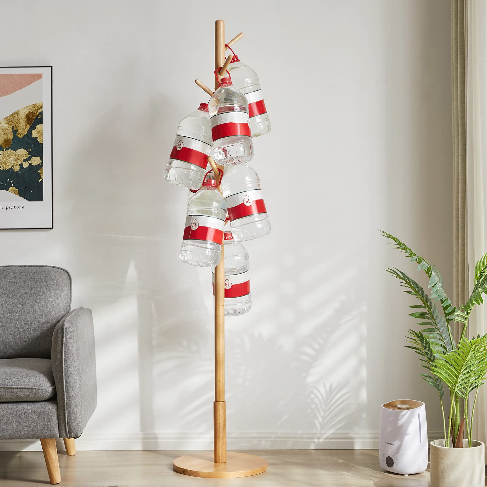 IBUYKE Free Standing Hall Coat Tree with 8 Hooks, Stand Tree Rack with Round Base, Entryway Coat Stand for Purses, Clothes, Scarves, for Hallway,