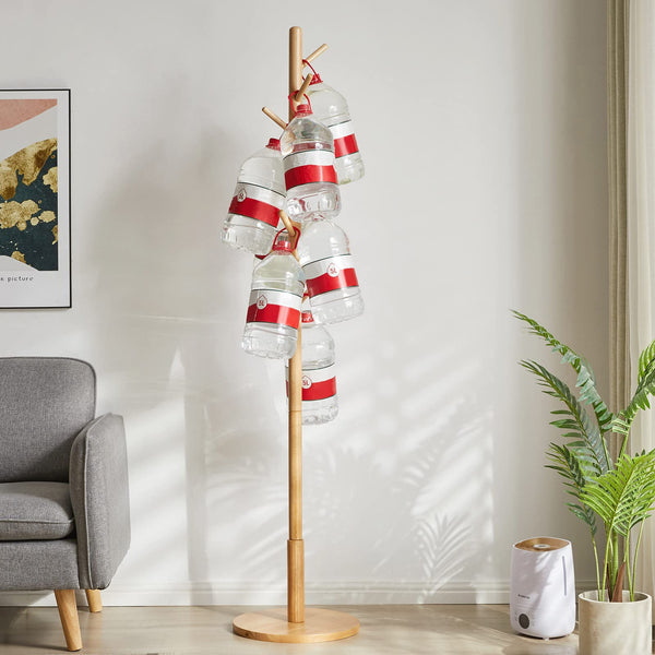 IBUYKE Free Standing Hall Coat Tree with 8 Hooks, Stand Tree Rack with Round Base, Entryway Coat Stand for Purses, Clothes, Scarves, for Hallway,