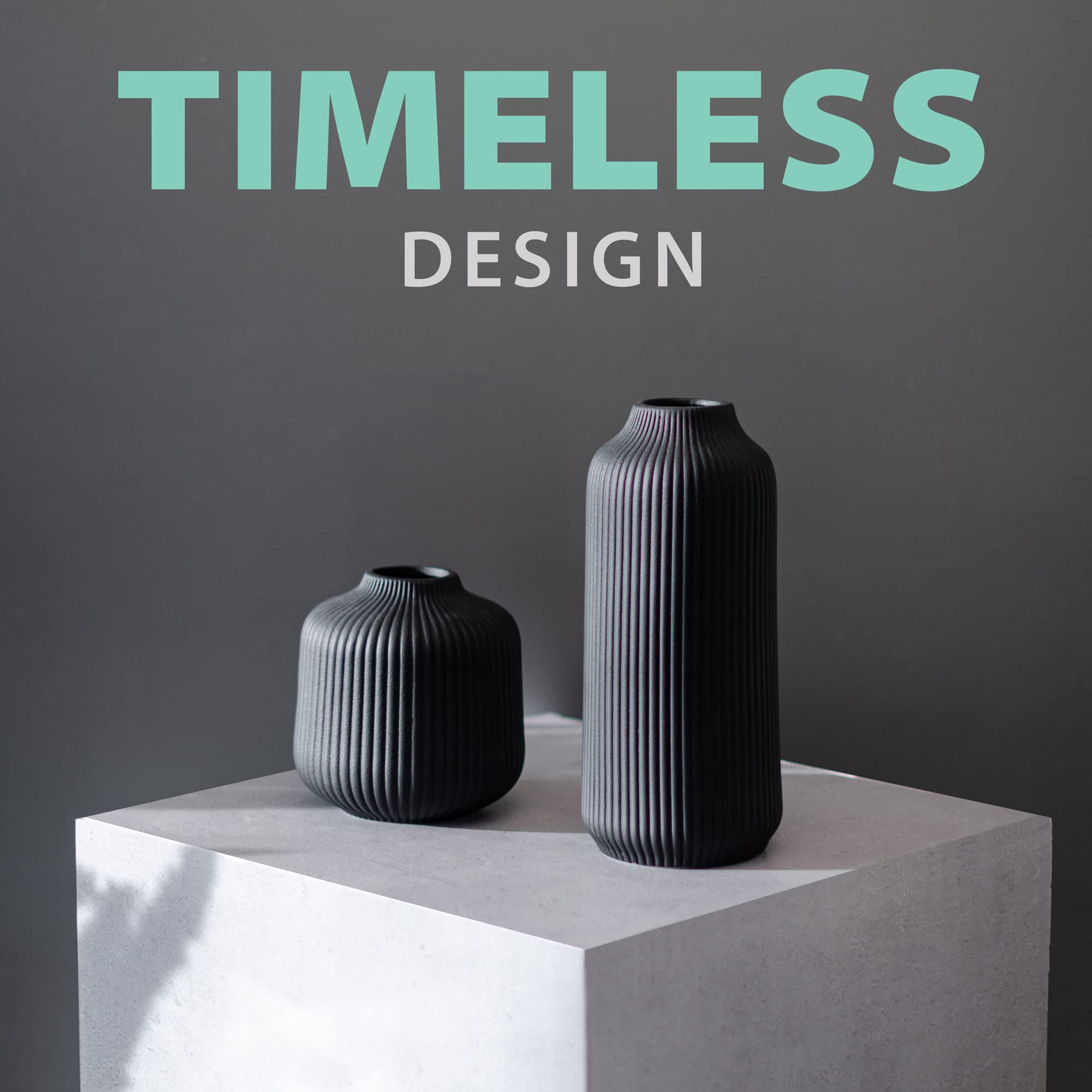 flature Ceramic Vases in Nordic Style, Modern Vase Deco for Pampas Grass, Boho Deco for Windowsill, Vases Set in Black Matt, Flower Vase as Home