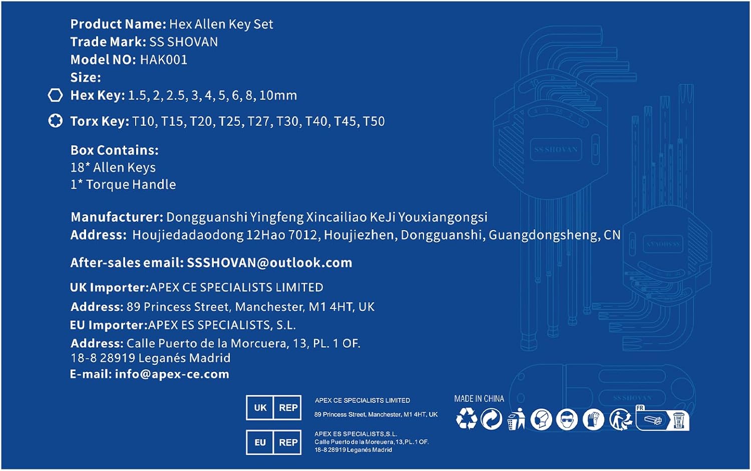 ss shovan 18PCS Allen Key Set, Metric Ball End Hex Key Set and Torx/Star Key Set (with T-Handle), Sizes 1.5mm-10mm & T10-T50, Alan Keys Sets for Furniture Assembly, Household DIY, Bike Repair