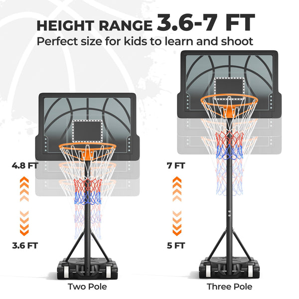 Basketball Hoop Outdoor, Yohood Basketball Hoop and Stand Portable Adjustable Height Net Set System on Wheels Sturdy Backboard for Game Park Garden Indoor