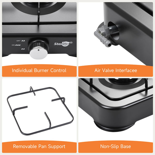 Warmiehomy Camping Gas Stove, Single Burner Portable Gas Stove, 2200W Gas Hob Cooker with Lid, Propane Camp Stoves for Camping, Garden, Travel, Outdoor Cooking