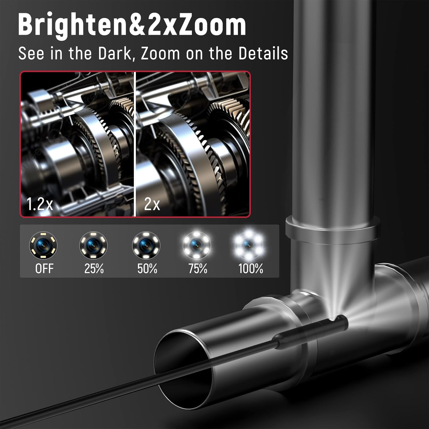 Endoscope Endoscope Camera Dual Lens, KAIWEETS 1920P 5" IPS Split-Screen Display Inspection Cameras with Light, 6.9mm IP67 Waterproof Borescope, 16.5FT Detachable Semi-Rigid Cable, Gadgets for Men