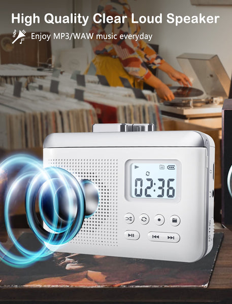 Gracioso Portable Cassette Player Recorder Converter,Cassette to MP3 via SD Card,Walkman Cassette Tape Player with 1000mah Rechargeable Battery,Built-in Microphone&Speaker,Headphone Jack,16GB SD Card