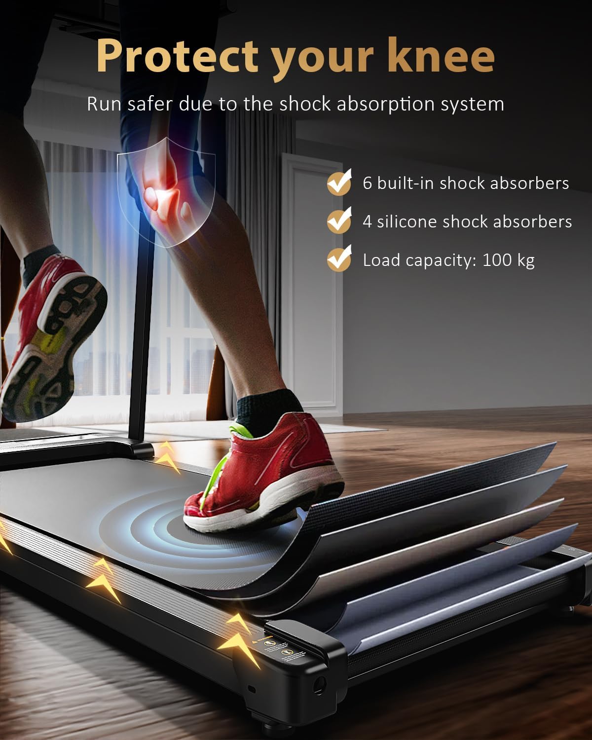 Treadmill Walking Pad Running Machine - Treadmills for Home Foldable Under Desk Treadmill with Handle Folding for Heavy People Foldaway Portable Compact Indoor Flat 10Km/h Electric Machines