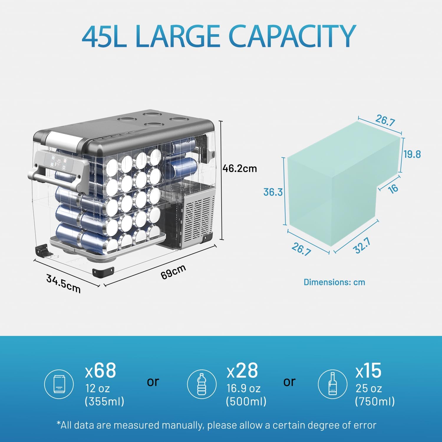 Alpicool CF45 45L Compressor Car Refrigerator, Portable Camping Fridge DC 12v Freezer for TruckCampervanRVBoat, -20℃ to 20℃