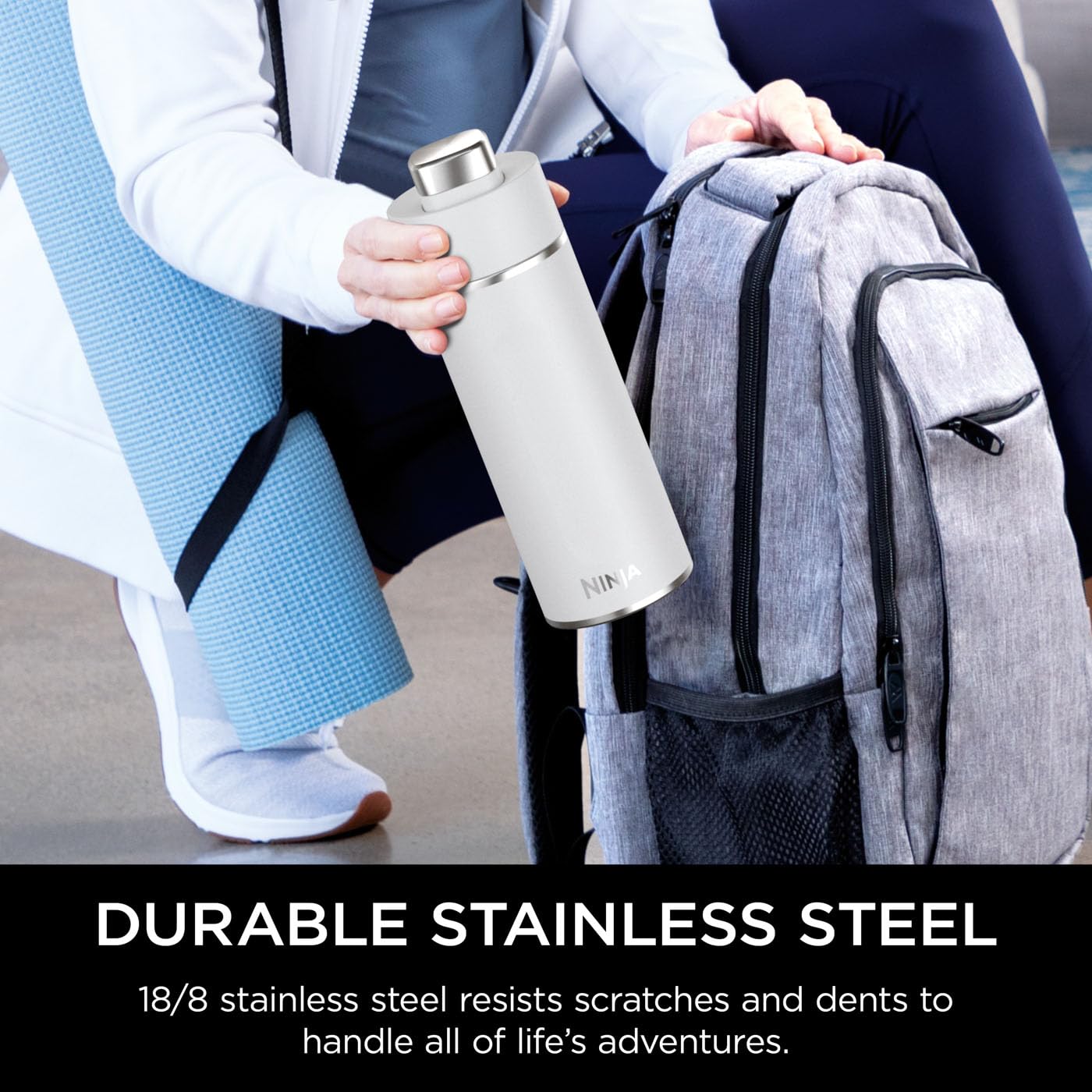 Ninja Thirsti Water Bottle and Flask 709 ML With Leak-Proof Lid, Designed For Carbonated, Hot & Cold Drinks, Ideal For Travel & Sports, Triple Insulated, Stainless Steel Bottle, Black, DW2401EUUKBK