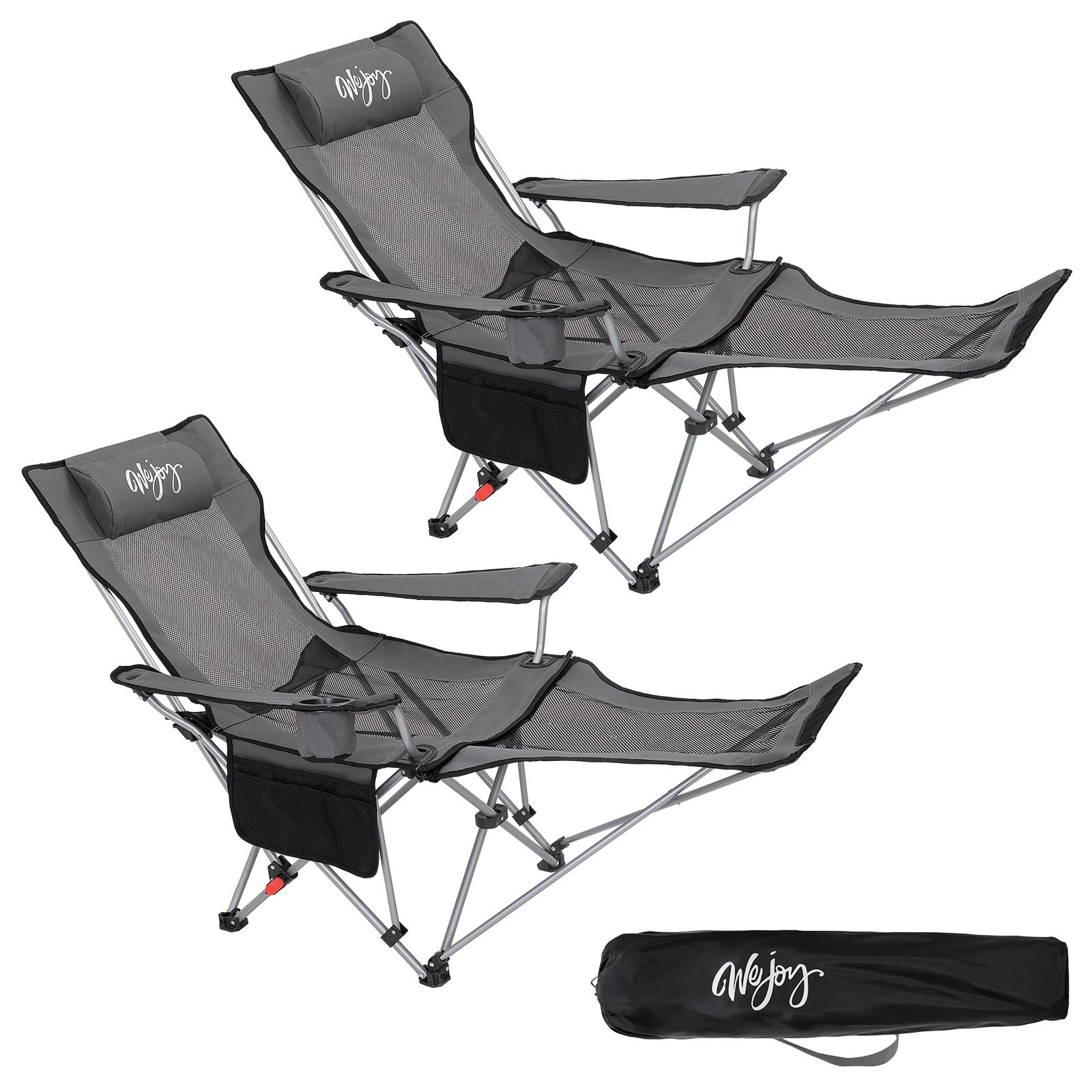 #WEJOY Camping Chairs Folding Recliner Chair Adjustable with Detachable Footrest Headrest Cup Holder Lightweight Portable Reclining Camp Chair Fold Up Chair for Outdoor Beach Garden, Cyan Set of 2