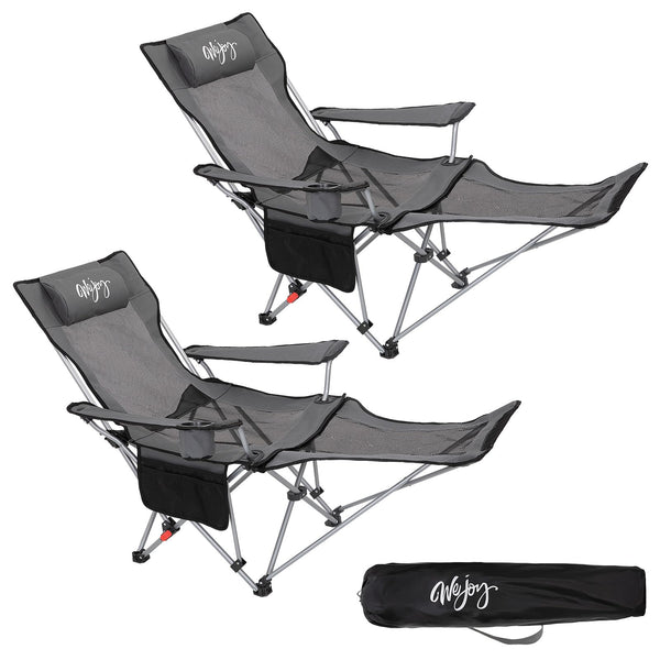 #WEJOY Camping Chairs Folding Recliner Chair Adjustable with Detachable Footrest Headrest Cup Holder Lightweight Portable Reclining Camp Chair Fold Up Chair for Outdoor Beach Garden, Cyan Set of 2