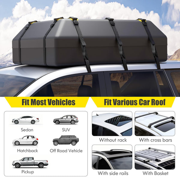 COSTWAY 15/21 Cubic Feet Car Roof Bag, 100% Waterproof Roofing Cargo Carrier with Anti-Slip Mat, Combination Lock & Straps, Rooftop Luggage Storage Box (Black, 21 Cubic Ft/600L)
