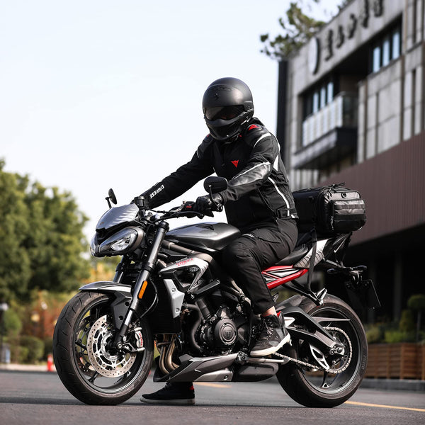 Rhinowalk Motor Pannier Bag Motorcycle Seat Bag Waterproof Travel Luggage Expandable19-26L, Black (MT4026)