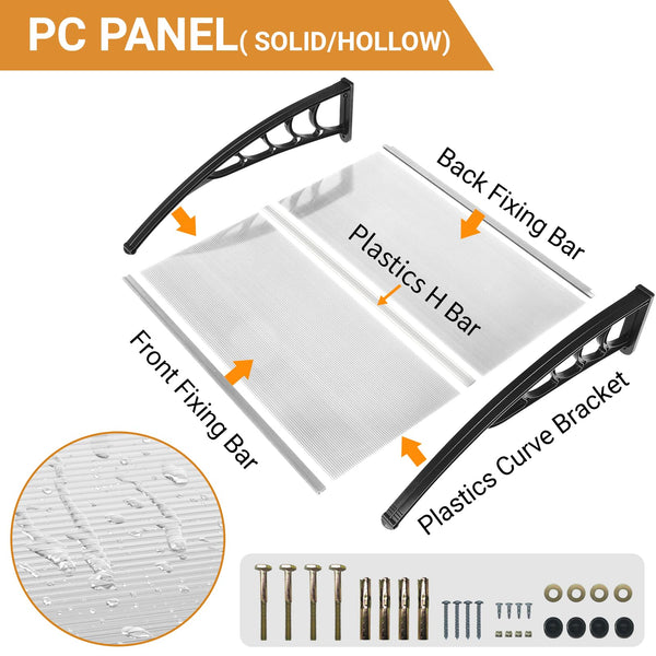 Outopee Door Canopy Awning, 120 x 80 cm Window Garden Front Door Canopy for Outdoor Shelter, Window Porch Shade, Patio Roof Cover, Black