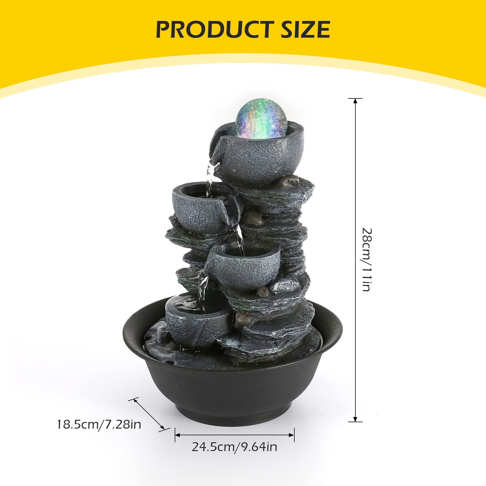 Dyna-Living Indoor Fountain, Tabletop Water Fountain, Water Fountain with LED Crystal Ball, Indoor Water Feature for Home Office Decor