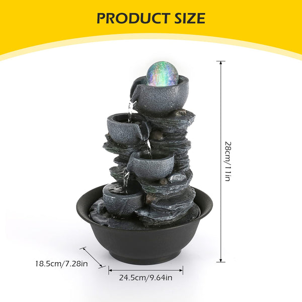 Dyna-Living Indoor Fountain, Tabletop Water Fountain, Water Fountain with LED Crystal Ball, Indoor Water Feature for Home Office Decor