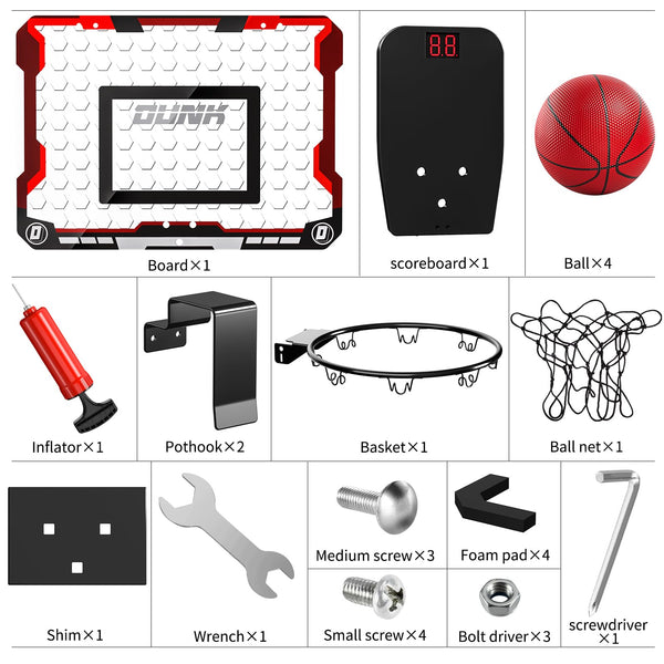 TEMI Basketball Hoop Indoor With 4 Balls, Over The Door for Kids and Adults, Toy Gift for Boys Girls Age 3-12 Years