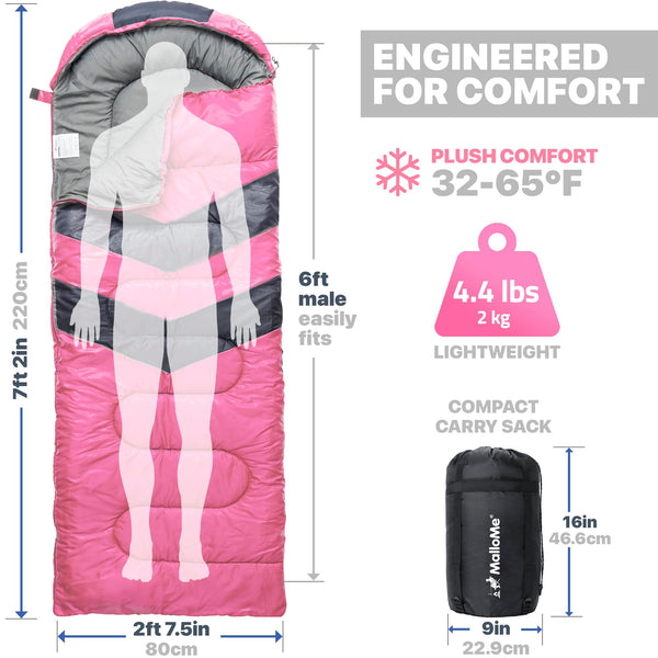 MalloMe Sleeping Bags for Adults & Kids Sleeping Bag 3-4 Season - Ultralight Backpacking Sleeping Bag Cold Weather & Warm, Lightweight Compact, Single Adult Girls Boys Winter Sleep Camping Accessories