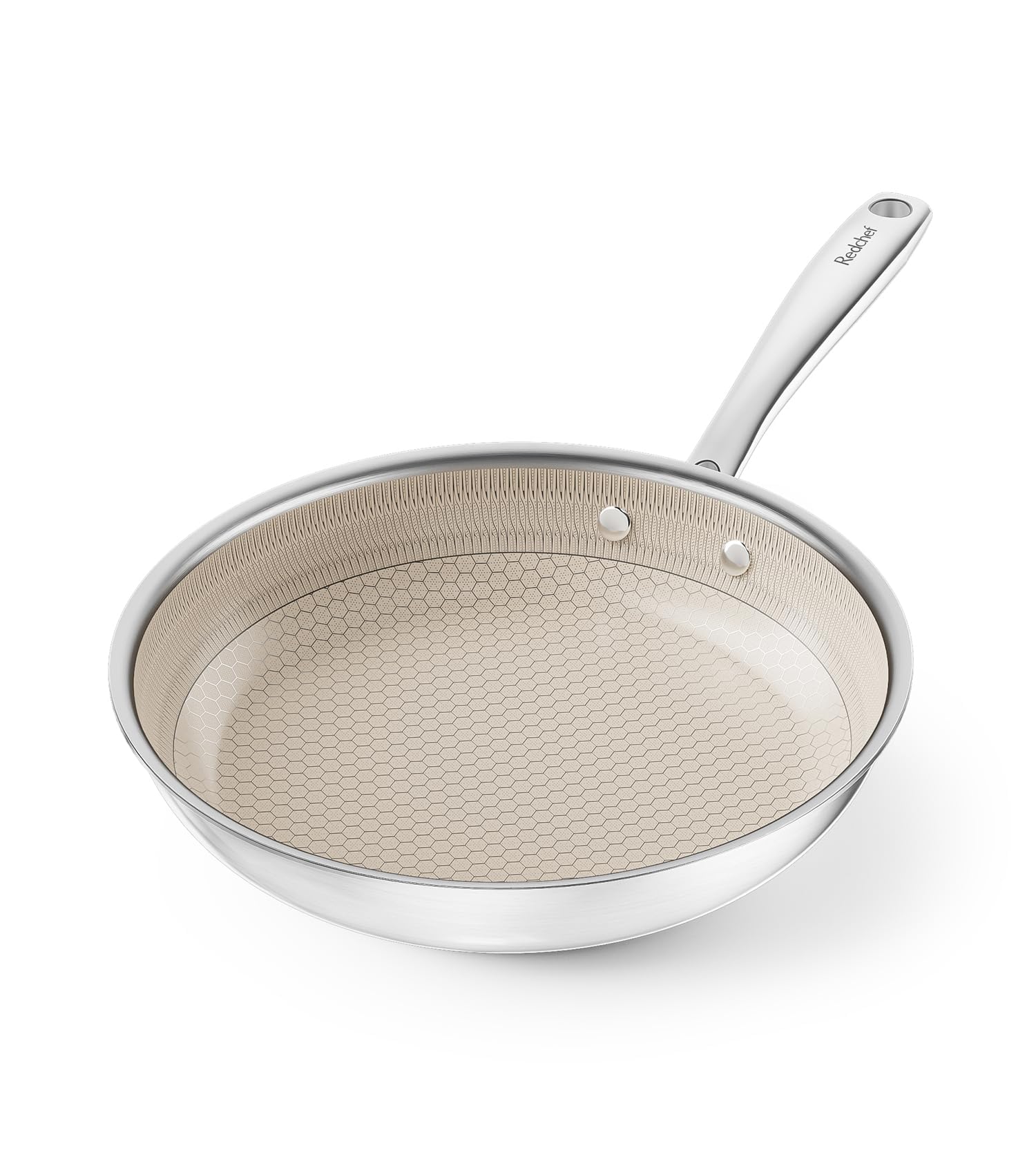 Redchef Non Stick Hybrid Egg/Omelette Pan,20cm Ceramic Frying Pan,Tri-Ply Stainless Steel Skillet,Non Toxic,PFAS PFOA/PTFE Free,Dishwasher/Oven Safe,Suitable for Induction Hobs,8"(Beige)